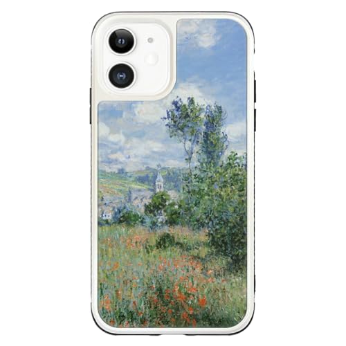 ブレインズ iPhone12 mini 耐衝撃 強化ガラス 角丸 ケース モネ サンマルタン島の小道 クロード 絵画 名画 西洋画 名作 画家 蓮 花 風景 景色 風景画 ユニーク おしゃれ 個性的 ガラスケース ラウンドタイプ ラウンド iphone12