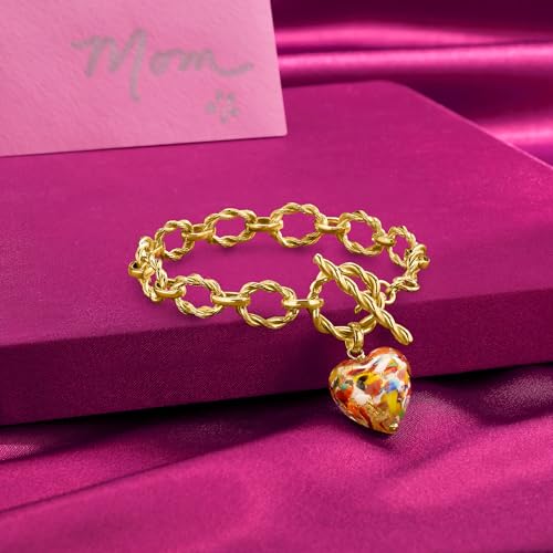 Ross-Simons Italian Multicolored Murano Glass Heart Charm Toggle Bracelet in 18kt Gold Over Sterling3