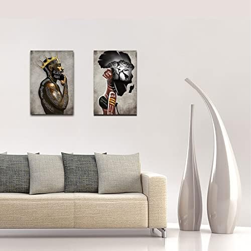 HONEYBABY Framed Wall Art Prints Decor, African American Wall Art Black King Man and Women Couple Portrait Wall Art,Inspirational Afro Poster, Canvas Painting Decorate for Living Room, Bedroom