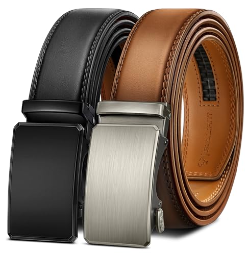 BULLIANT Men Belt 2Pack Ratchet Belt Adjustable For Gift Men Dress Jeans Casual Pants 1 3/8-Cut For Fit