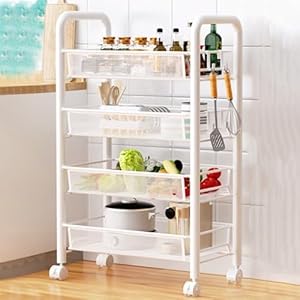 HDHDHJ 4-Tier Küchenrollwagen Weiß