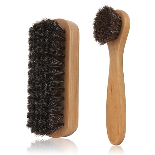 Shoe Brush Shoe Polish Brushes Horse Hair Brush - 2 Pack Horsehair Brushes With Wooden Handle Premium Leather Care Kit For Shoes Boots Car Seats Sofas & Bags