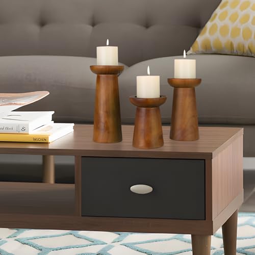 Pillar Candle Holders Set of 3, Wooden Candle Holders, Decorative Wood Candlestick Holders for Living Room, Table Centerpiece for Wedding, Christmas, Party, Home - 6", 8", 10" - Image 6