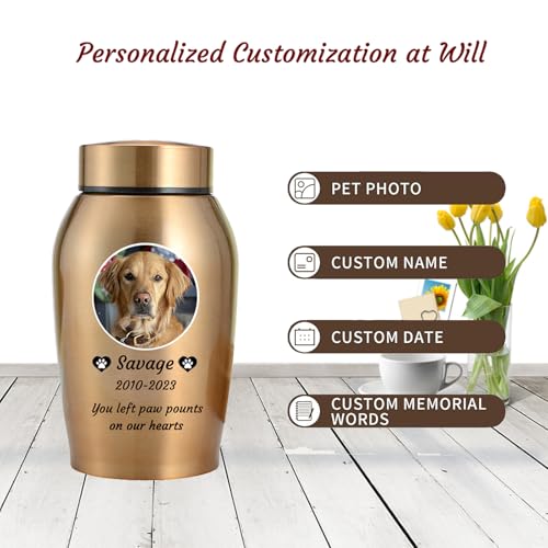 WXMYOZR Haustier Urnen für Hunde Asche personalisiert, Edelstahl, Gold, Little, Art Deco, Geometric