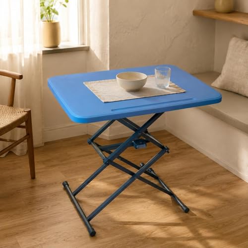 Bureau à ciseaux compact bleu pliable meuble de rangement gain de place