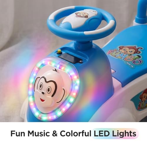 Image of Kids Ride-On Push Car with LED Lights & Steering Wheel - Toddler Ride On Toy Car with Music, Storage Seat & Backrest, Indoor Outdoor Ride Toy for Boys & Girls (Ages 1.5-3)