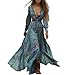 JIAALU Damen Kleider Vintage Rustikaler Stil Langes Boho Kleid Lässiges Maxikleid Blumenmuster Kleid Frühling Langarm Blumenkleid Blumenkleid