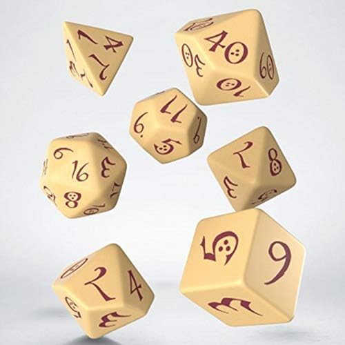 Q Workshop QWOSCLE87 Classic RPG Dice Set - Beige & Burgundy, Set of 7