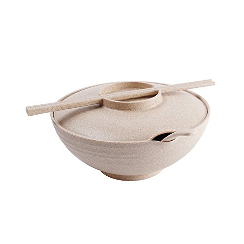 Cutogain Bol à soupe en paille de blé avec couvercle, baguettes, cuillère