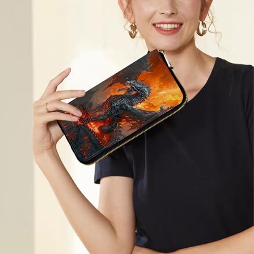 Image of Women's Wallets,Credit Card Holder Money Leather Long Wallet with Wristlet,Large Capacity with Zip-Around Phone Purse for Women Ladies Girls,Firedragon