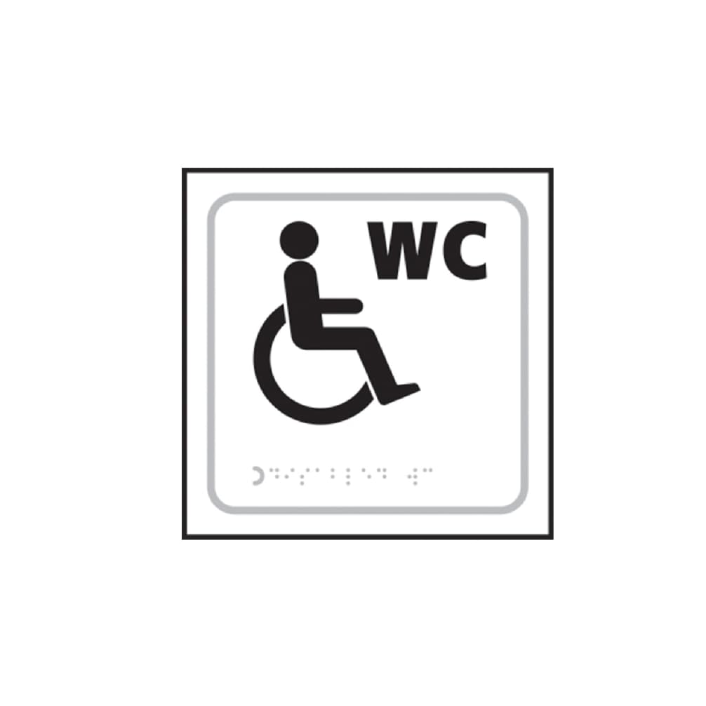 Wheelchair WC Toilet Braille Tactile Sign Self Adhesive White W150mm x H150mm