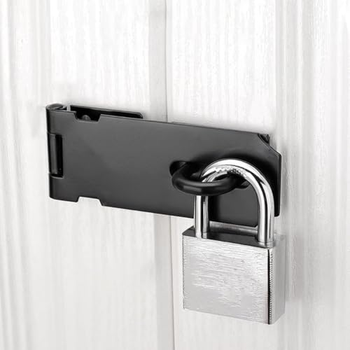 Image of 4 Pcs 3 Inch Small Black Padlock Hasp Metal Safety Latch Door Hasp Latch Lock Heavy Duty Shed Hasp Locking Latch Replacement for Garden Yard