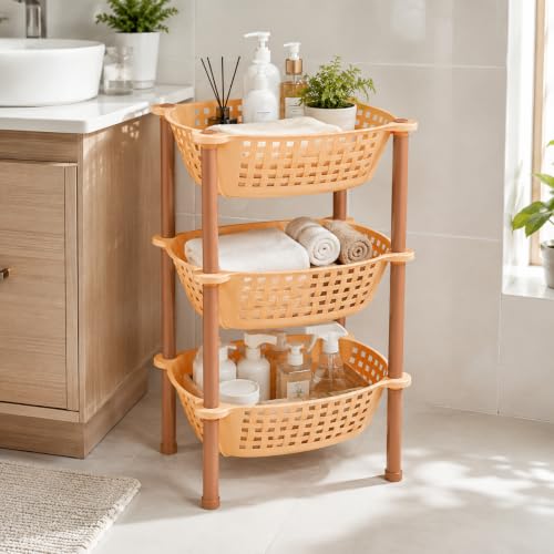 Image of Sulfar Nixy Series Premium Multipurpose Plastic Trolley with Dish Rack for Kitchen Fruit Vegetable Storage Basket Modern Organizer-3 Layer Stackable Shelf
