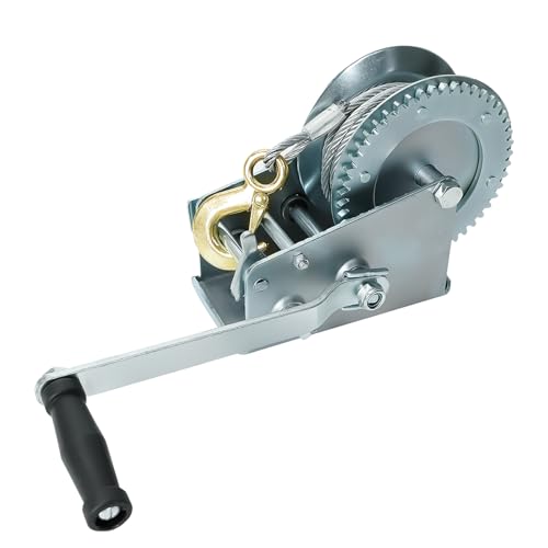 BLACKHORSE-RACING 3500 lbs Hand Winch with 33FT Cable, Hardened Steel 2 Gear Manual Crank Winch for ATV RV Boat Trailer Truck Marine Winch Heavy Duty Hand Crank Winch with Hook