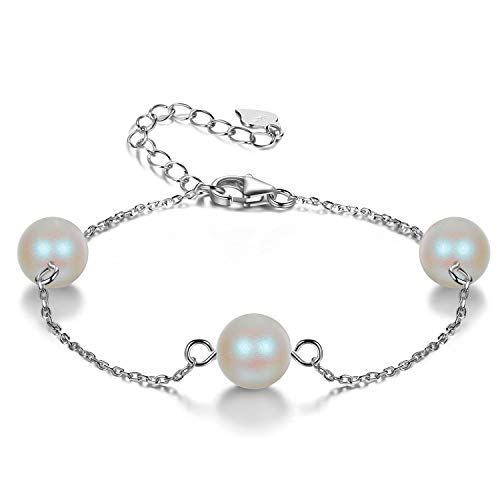 Armband Damen Silber 925, 3 Österreichisches Perlen Armband Kristall Damen Schmuck zum Valentinstag Muttertag Geburtstag Weihnachts Geschenk für Ihre Frau Freundin Mama, Elegante Geschenkbox Verpackt Cover