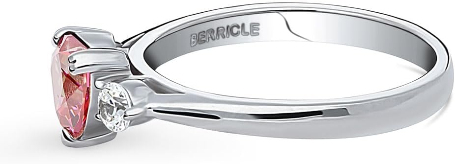 BERRICLE Sterling Silver Heart CZ Wedding Engagement Promise Rings for Her, Stackable Solitaire 3-Stone Cubic Zirconia Ring - Image 3