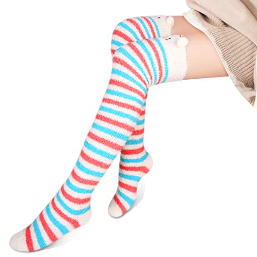 Image of Benefeet Sox Girls Cute Animal Fuzzy Knee High Socks Womens Funny Striped Cozy Winter Warm FluffyThigh High Socks Leg Warmers