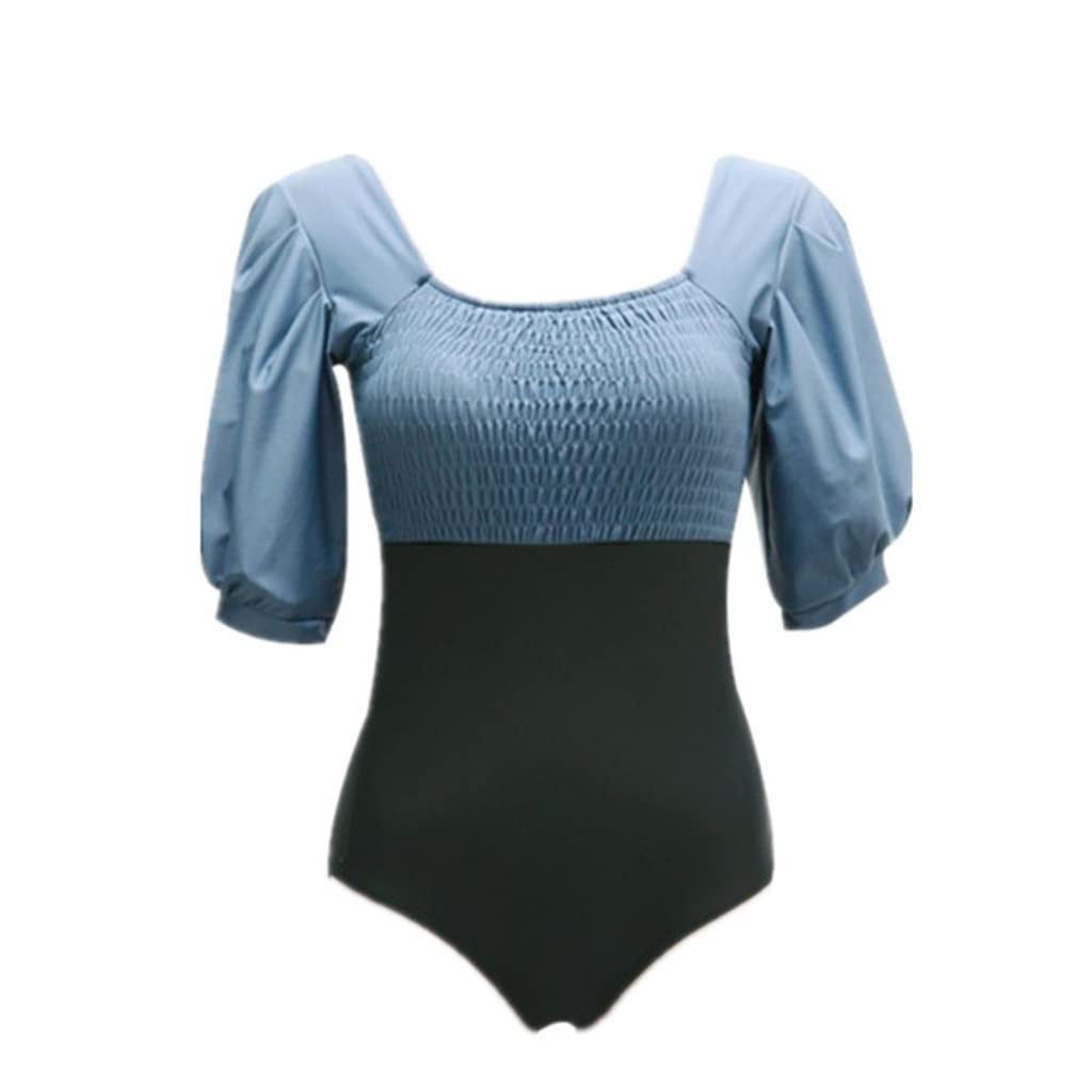 Maillot de bain une pièce dos nu plissé bleu uni élégant