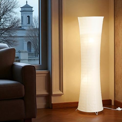 Foto von Trango 1229 Design Reispapier Stehlampe *SWISS* Stehleuchte mit weißem Lampenschirm HANDMADE inkl. 2x E14 Fassung für LED Leuchtmittel, Rund, Höhe: 125cm, Wohnraumlampe, Standlampe (ohne Leuchtmittel)