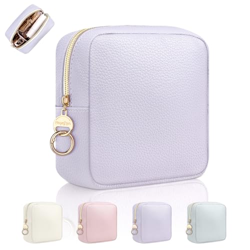Pequeño Neceser Maquillaje para Niñas Mujers Organizadora Maquillajes Mini Estuches de Maquillajes de PU Cuero Impermeable Neceser de Viajes Cosméticos Compras Tarjetas 13 * 5,5 * 13cm(Litchi-Morado)