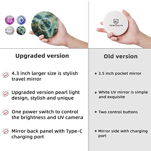 Fenchilin Compact Uv Mirror For Sunscreen Skin Care, 2X Magnification Handheld Double-Sided Illuminated Mirror With Built-In Uv Camera, 4.3 Inch Foldable Travel Mirror #TOP5