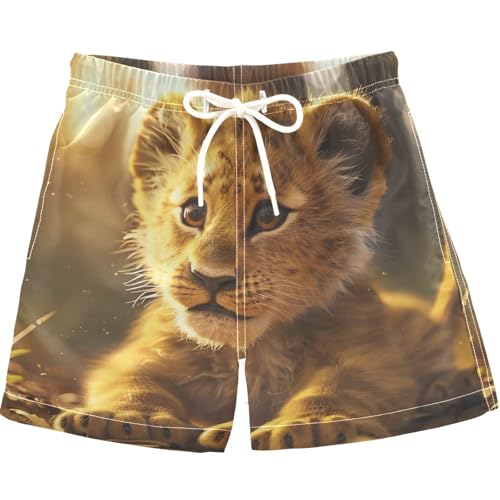 visesunny Summer Boy's Beach Shorts Sunset Little Lion Quick Dry Swim Trunks Baby Boy Bathing Suit