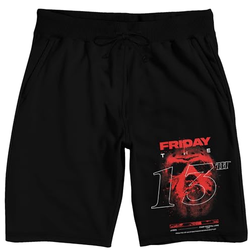 Friday The 13th Red Splatter Jason Mask Men's Black Sleep Pajama Shorts