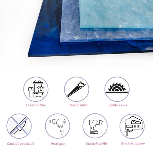 Image of TOEPODO Pearlescent Ripple Cast Acrylic Sheets 1 /8inch Thick Marble Acrylic Sheets for Laser Cutting Plexiglass Sheets for Art Design DIY Crafts Home Deco(3, Blue Sets, 8x12 Inch)