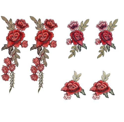 figurine 6 Pcs Red Rose Embroidery Patches for Clothing, Sew-On - Image 2
