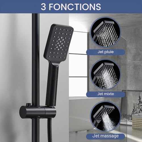 Ensemble de douche réglable noir mat kisimixer avec tête de douche 20CM - 5