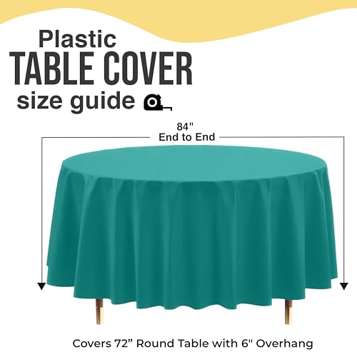 Image of Exquisite Teal Round Tablecloth 84 inch - 48 Pack | Plastic Tablecloth, Disposable Table Covers Round for Parties, Weddings, Holidays & Party Supplies