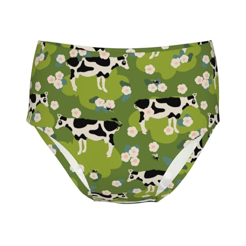 Farm Cow Flies And Flowers Girls' Underwear Soft Cotton Little Girls Panties Comfort Briefs