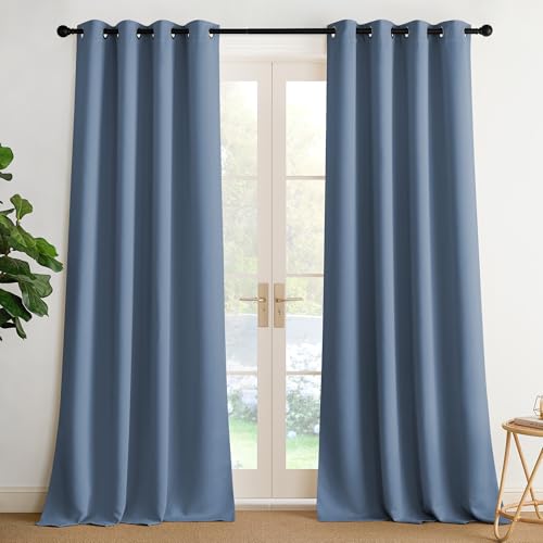 Image of NICETOWN Stone Blue Energy Saving Drapes - Grommet Top Thermal Insulated Shades for Yard Door, Hall, Office, Flat, Garage - Durable, 1 Pair, W52 x L95