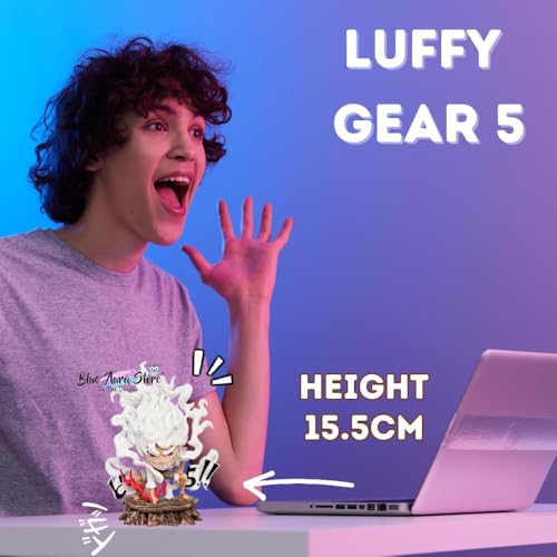 Image of Blue Aura Gear 5 Monkey D Luffy Action Figure Height- 15.5cm Collectible Multcolour PVC | Luffy Gear 5 Punch Mini...