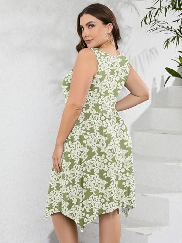 Image of AusLook Plus Size Summer Tank Dress for Women Casual Sleeveless Crewneck Pleated Babydoll Swing Sundresses with Pockets 1X-5X