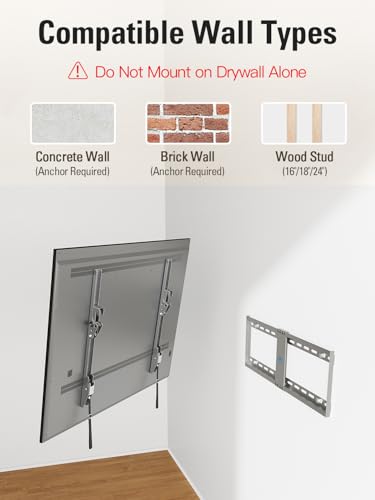 Mounting Dream TV Wall Mount for Most 37-75 Inch Televisions, Universal Tilt TV Mount Fits 16", 18", 24" Studs, Max VESA 600x400mm, 132lbs, Low Profile Flat Wall Mount Bracket, MD2968-LK