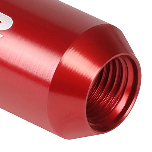 Image of J2 Engineering 16Pcs 7075 Aluminum Open End M12 x 1.25 Lug Nuts w /4Pcs Lock Nuts & Key, Red, Fit Conical Seat, LN-T7-010-125-RD