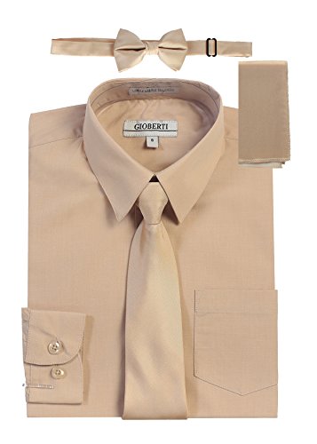 Image of Gioberti Boy's Long Sleeve Dress Shirt + Solid Tie, Bow Tie, and Hanky