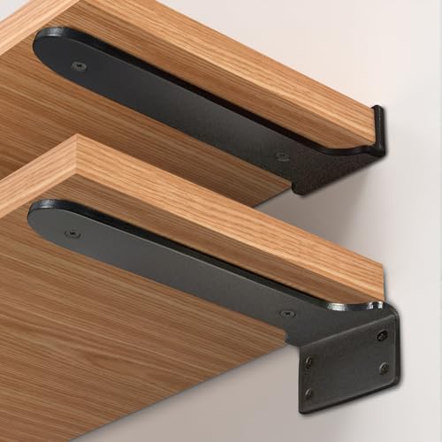 Hidden Shelf Brackets 16 in Heavy Duty Floating Shelf Bracket DIY Wall Mounted Shelves Support Hardware Invisble Metal L Brackets for Wall Shelves Max Load 220 LBS/Pair(16 in 2 PCs)
