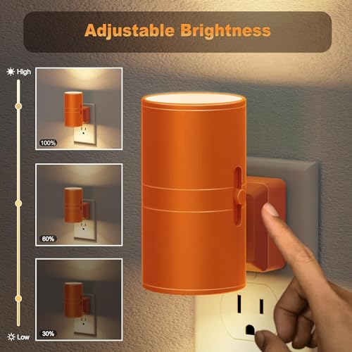 Image of JandCase Night Lights Plug into Wall, Dimmable Night Light Plug in with Orange Shade, Modern Night Lights with Dusk to Dawn Sensor, Soft White 3000K, 0-100LM Nightlight for Hallway Bedroom, 2 Pack
