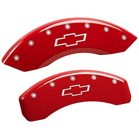 MGP Caliper Covers 14005SBOWRD 'Bowtie' Engraved Caliper Cover with Red Powder Coat Finish and Silver Characters, (Set of 4) by MGP Caliper Covers Cover