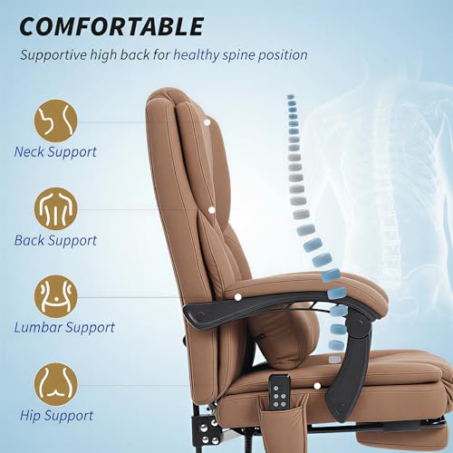 Image of HOMCOM Massage Office Chair with Foot Rest and 6 Points Vibration, Executive Office Desk Chair with Scratch-Resistant Faux Leather, Reclining Back, Comfy Lumbar Support, Remote, Brown