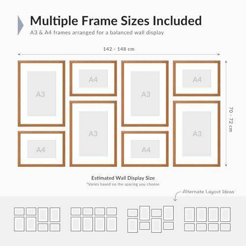 Image of Custom Personalized Photo Collage Framed Wall Art Painting Frames Set | Family Picture Frame Wall Decor Artwork for Living Room Bedroom | A3 + A4 Frame Combo Gallery Style | Personalized Home Decor Gift