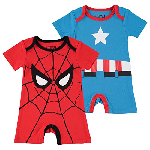Image of Happy Threads Marvel Baby Boys Rompers 2 Pack | Newborn Infant Snap Suit Bodysuits Featuring Avengers Superhero Characters