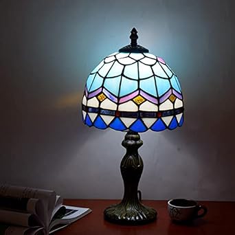 Table Lamp Tifanny Lamp Vintage Blue Stained Glass Table Lamp Tifanny Light Art Turkish Mosaic Lamps Mediterranean Baroque Room Decor Desk Office Color D20H36