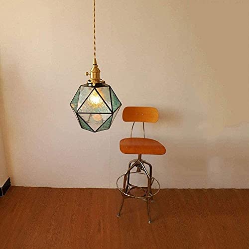 Luces colgantes retro para comedor con pantalla de cristal ondulado y detalles de latón antiguo 4