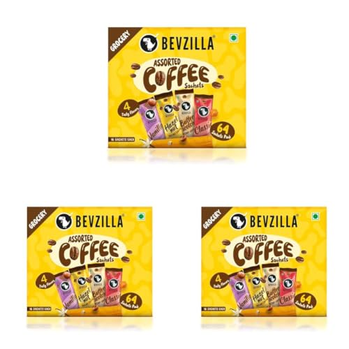 Image of Bevzilla Assorted Instant Coffee Powder 128g | Mixed Flavours | Rich Aroma & Smooth Taste | Easy to Prepare (Pack of 3)