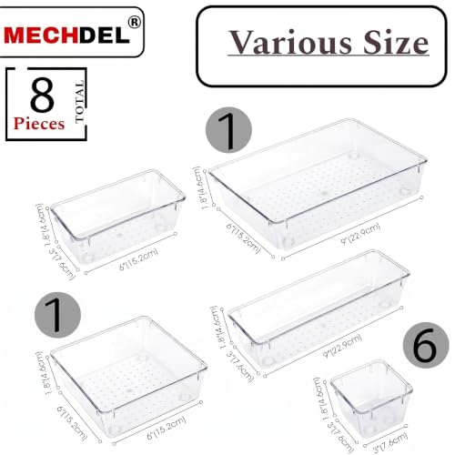 Image of mechdel Drawer Organizer Set /Bathroom and Dressing Table Trays /Cosmetic Display /Bathroom Cosmetic Organizers /Unbreakable Drawer Organizer /Drawer Divider Tray (Transparent, 8PCS SET)