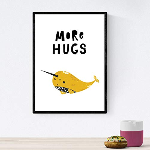 Nacnic Pack of four posters with pictures of whales. Leaves with children. Pictures of whales. Whales hug beautiful and bold words wild. A3 size without frame - Image 3