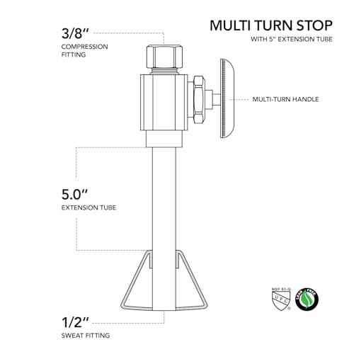 Image of Midline Valve 74212QS-OM-5 Water Supply Straight Stop Valve with Flange and 5 in. Extension; for Toilet, Sink, Dishwasher, Heater; 1 /2 in. SWT x 3 /8 in. COMP; Chrome Plated Brass (5 Pack)